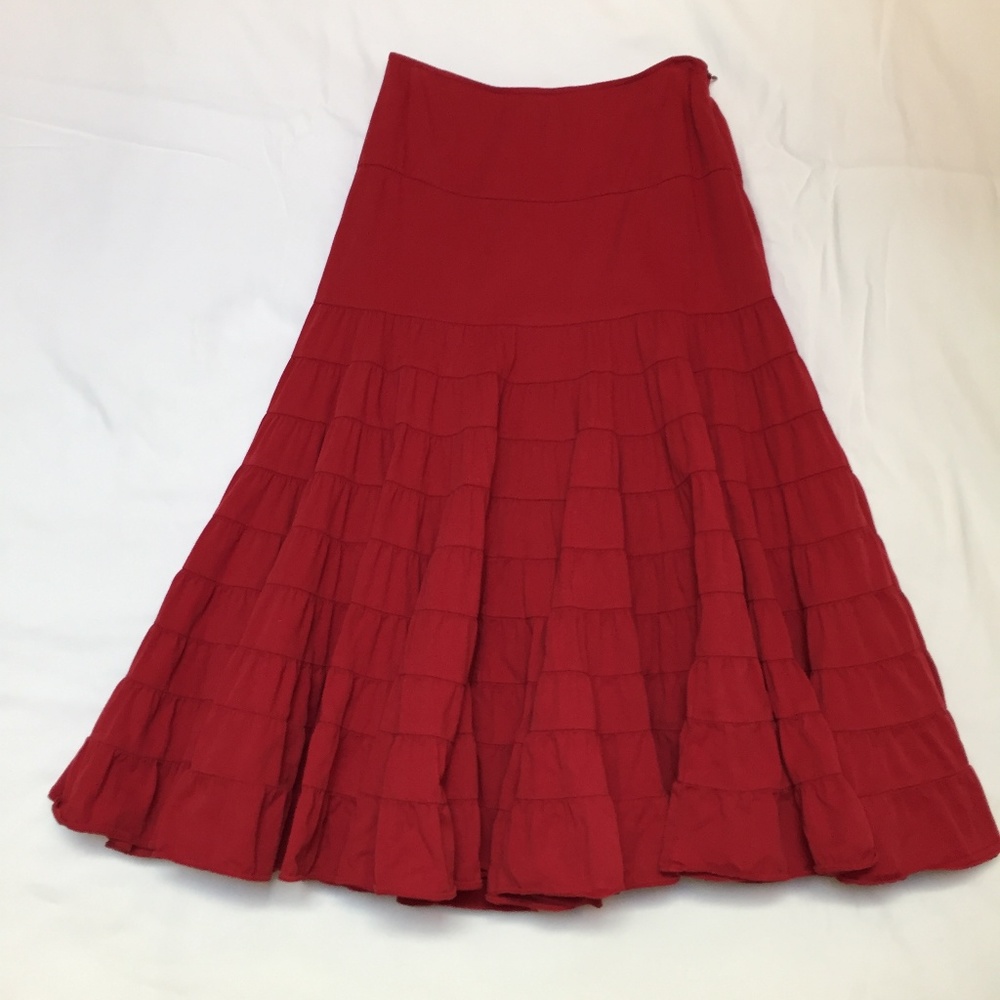 Odille Anthropologie red cotton tiered skirt, sz 2